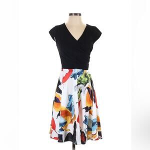 Laksmi fit and flare wrap bust silky fabric print midi dress, size small